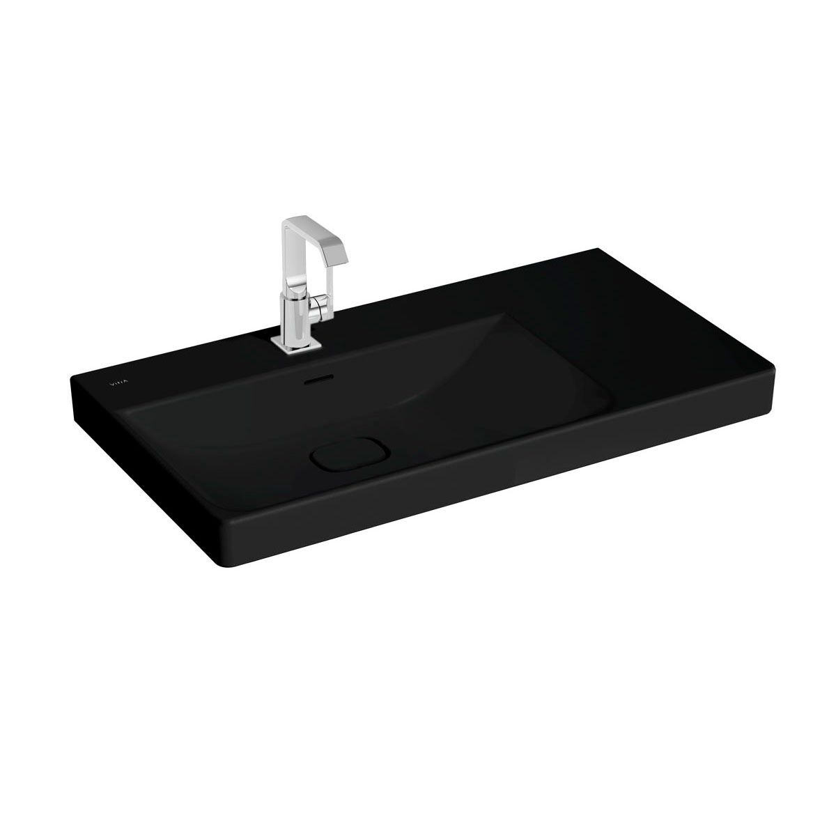 VitrA Bad Waschtisch asymmetrisch New Metropole 90x47cm, Becken links, Ablage rechts, schwarz matt vc, mit Überlaufschlitz