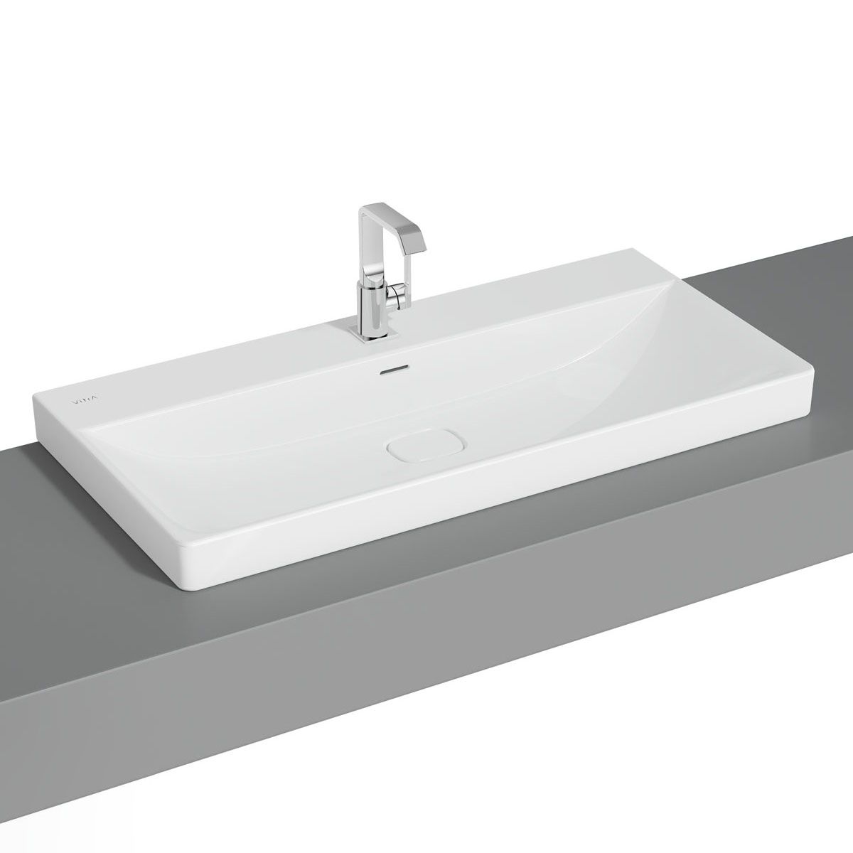 VitrA Bad Aufsatzwaschtisch New Metropole Weiß Hochglanz, 100x47x17cm, 1 Hahnloch mittig