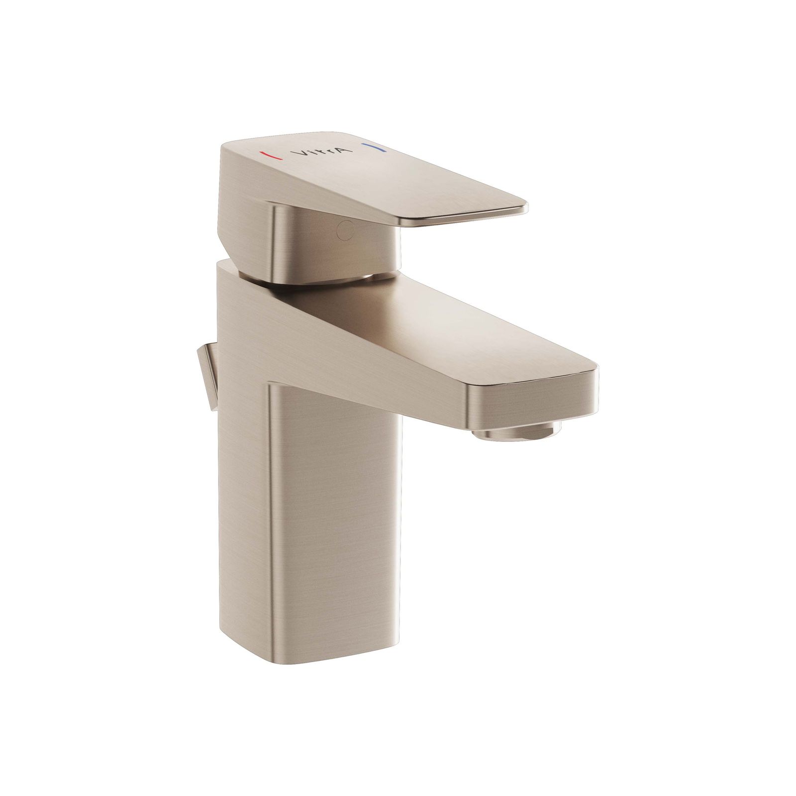 VitrA Bad Waschtisch-Einhebelmischer Root Square Ausladung 120mm, kurz, Einlochmontage, mit Ablaufgarnitur, Nickel gebürstet