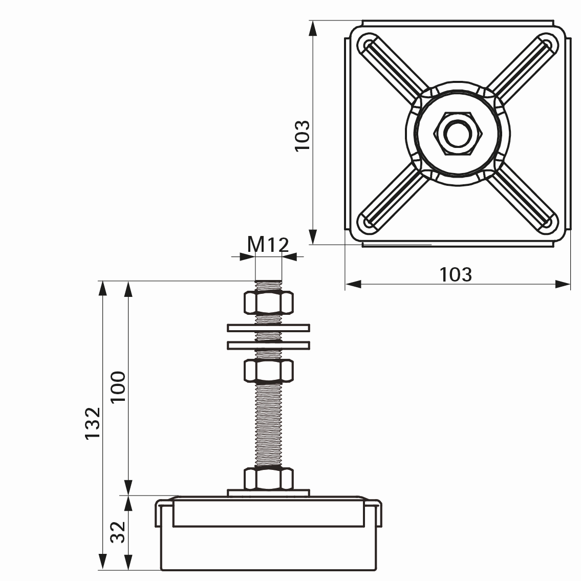 BIS Maschinenfuß VibraTek MR-L 5000/M12 nivellierbar, 700-4500 N