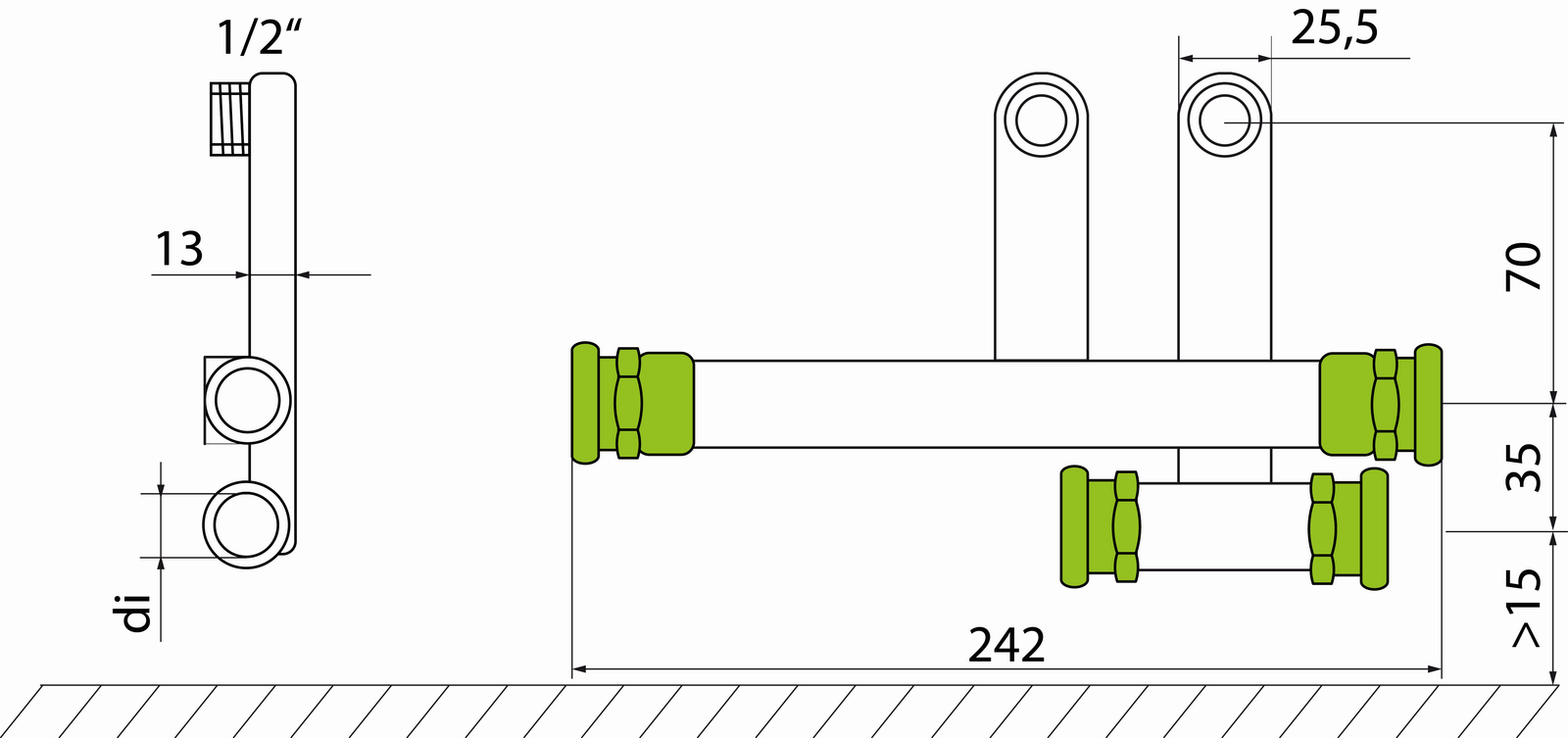 HZ Heizkörperanschluss HKU 2-teilig, Pressfittingsystem Typ 18 M