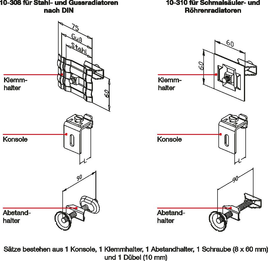Wemefa Wandbefestigung 308 für Stahl-/Gussradiatoren, nach DIN