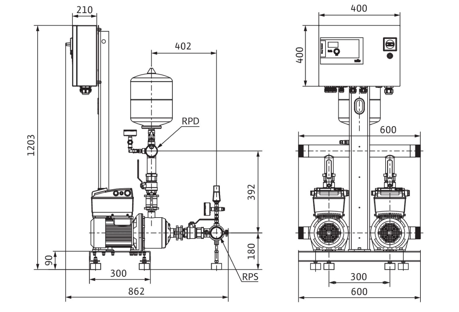Wilo Druckerhöhungsanlage Comfort-Vario 2 COR MHIE 1602/ECe, 400 V, 2,2 kW
