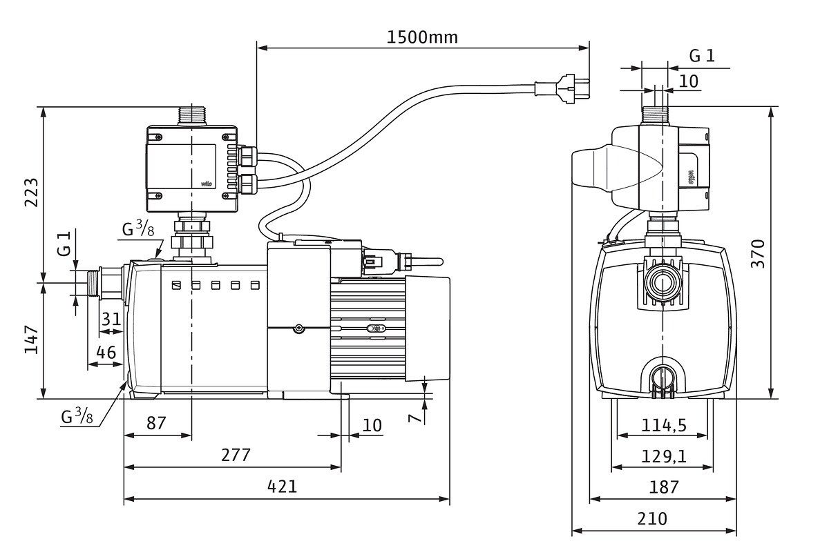 Wilo Wasserversorgungsanlage HiMulti 3 C 1-25, 0,5 kW, normalsaugend, 230 V