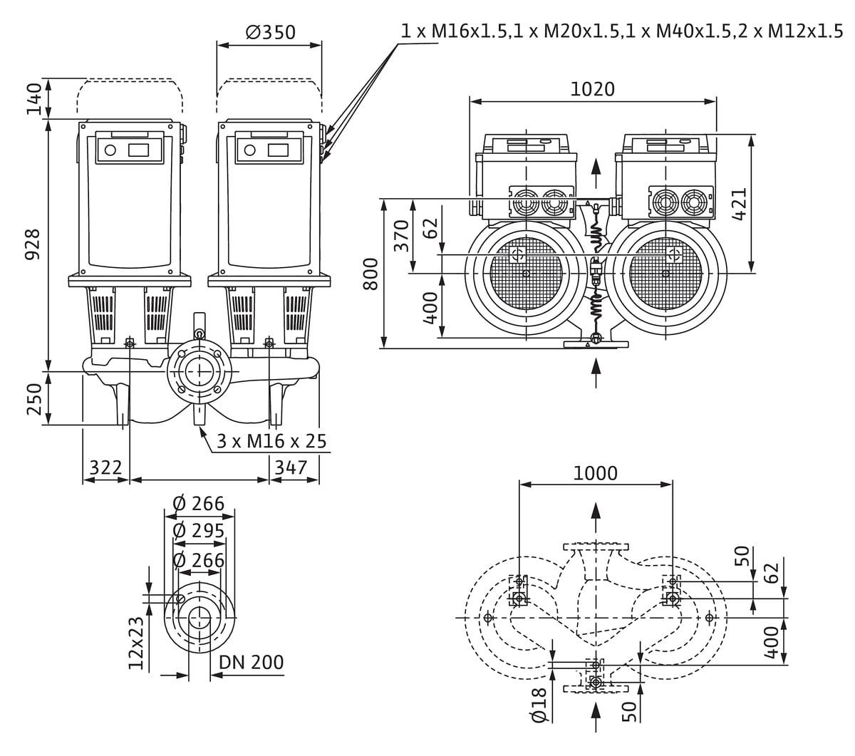 Wilo Trockenläufer-Energiespar-Doppelp. DL-E 200/240-15/4-R1,DN200,15kW