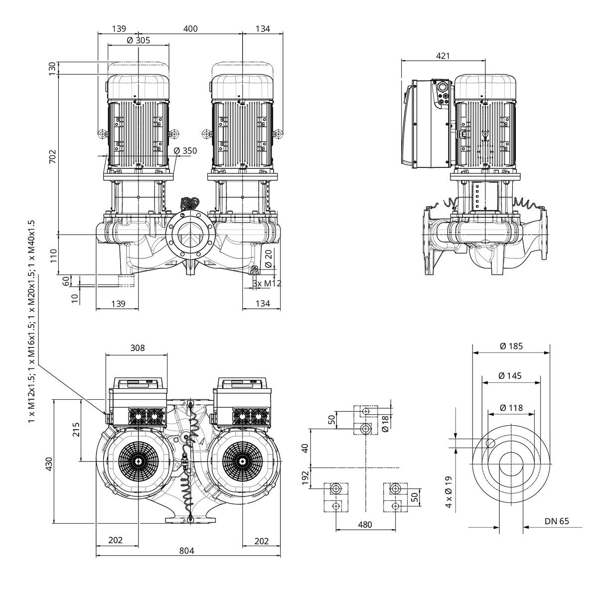 Wilo Trockenläufer-Energiespar-Doppelp. DL-E 65/150-11/2-R1,DN65,11.1kW,11.6kW