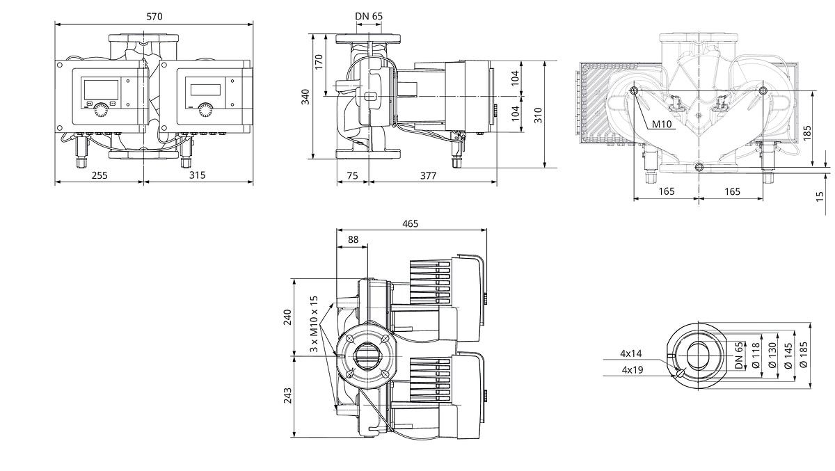 Wilo Nassläufer-Doppelpumpe Stratos MAXO D 65/0,5-12, PN 10, Flansch