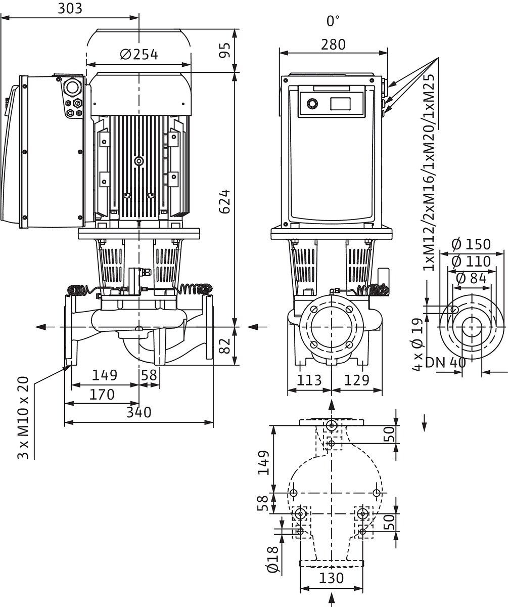 Wilo Trockenläufer-Energiesparpumpe CronoLine IL-E 40/170-5,5/2, 5,5 kW, mit Differenzdruckgeber
