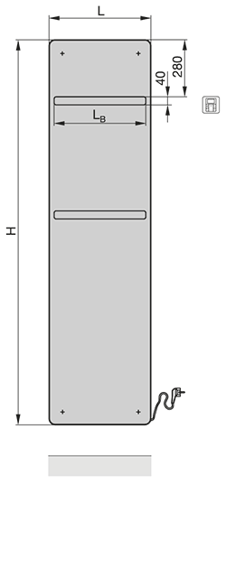 Zehnder Design-Elektroheizkörper Vitalo Bar VIPE-160-040/GD, 1570/400, blue grey, RAL 7031