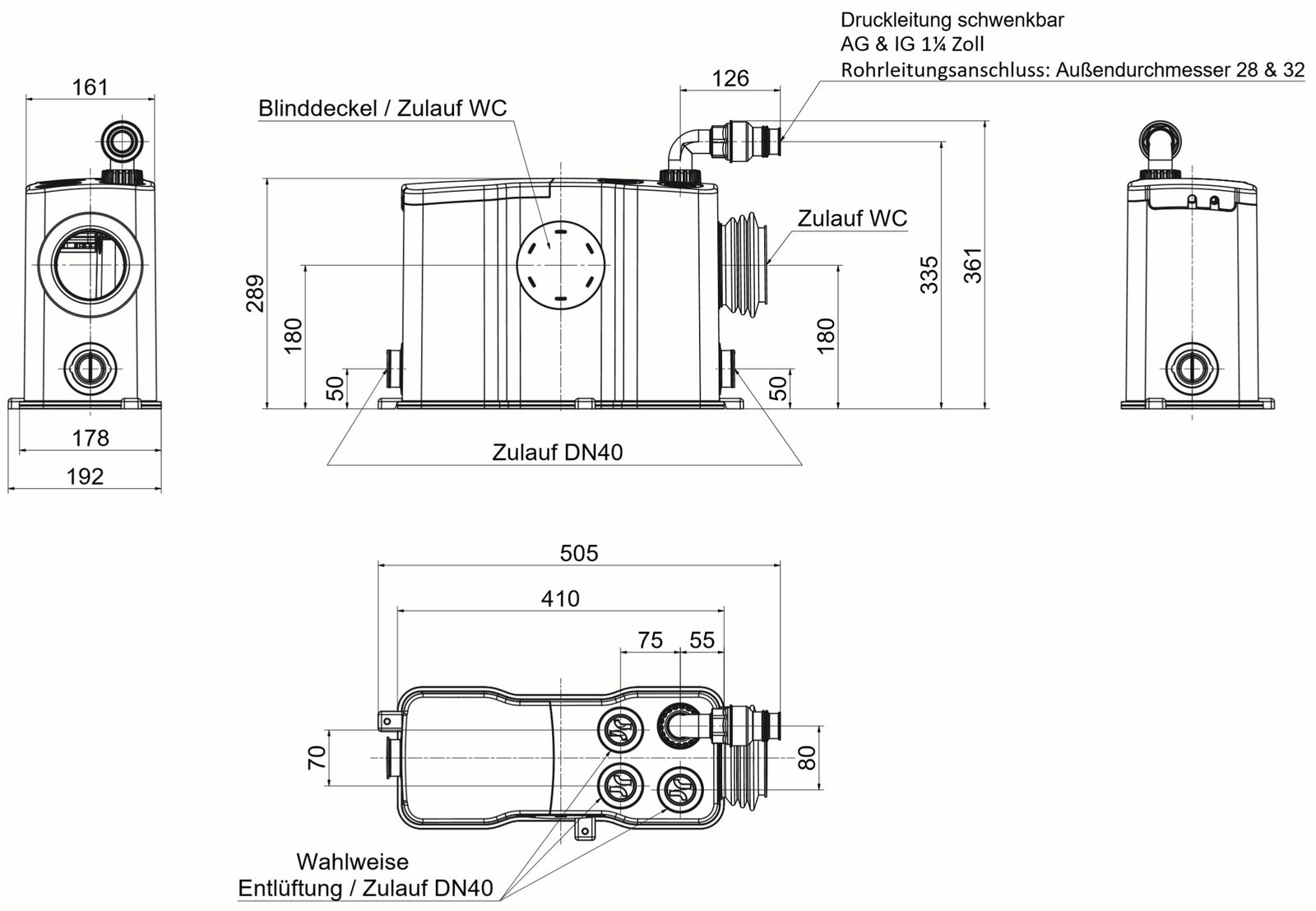 Zehnder-Pumpen Fäkalien-Hebeanlage Gerios Anschluss von Stand- oder Wand-WC möglich
